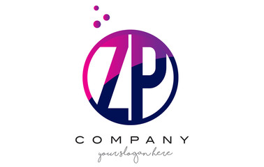 ZP Z P Circle Letter Logo Design with Purple Dots Bubbles