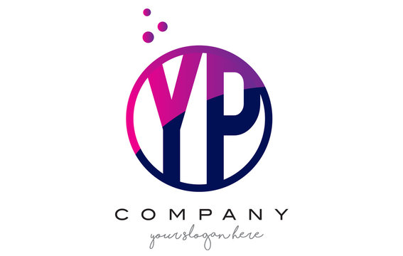 YP Y P Circle Letter Logo Design with Purple Dots Bubbles