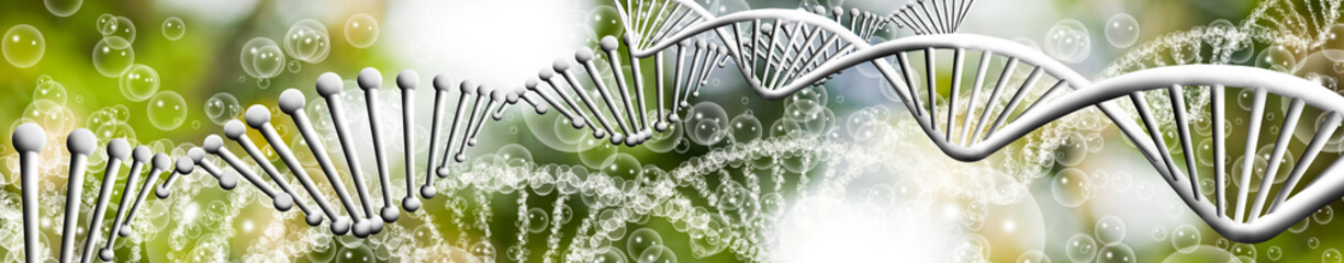 Image of molecular structure and chain of dna on blue background close up