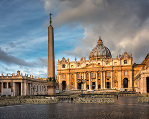 Fototapeta na wymiar Saint Peter Square and Saint Peter Basilica in the Morning, Rome, Italy