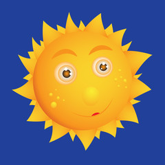 Vector sun for children. A cartoon hero. Bright, cheerful, yellow.