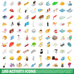 100 activity icons set, isometric 3d style