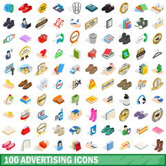 100 advertising icons set, isometric 3d style