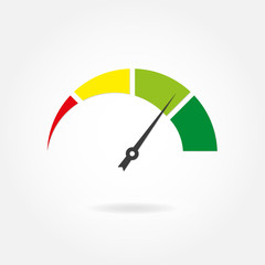 Speedometer icon with arrow. Meter and gauge element. Vector illustration. - obrazy, fototapety, plakaty