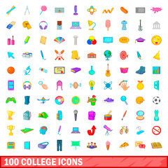 Fototapeta premium 100 college icons set, cartoon style