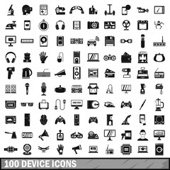100 device app icons set, simple style 