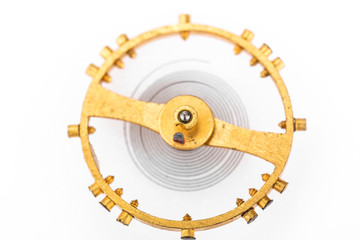 Watch details.Hour gear.Macro, close-up, white isolated background