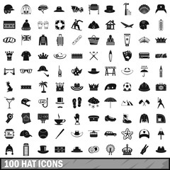 100 hat icons set, simple style 