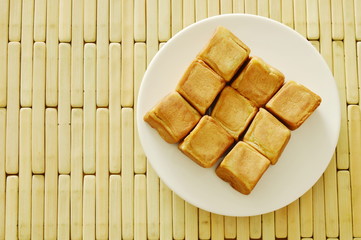 Chinese dice pasty stuffed mush sweet bean on plate