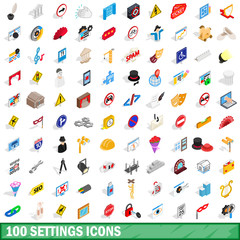 100 settings icons set, isometric 3d style