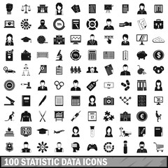100 statistic data icons set, simple style 