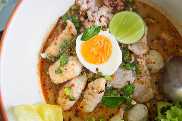 Noodle Soup , tum yum food Pork Soup with Tasty Thai Food