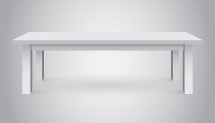 Vector 3d table for object presentation. Empty white top table isolated on gray background.