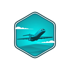 vector plane in the emblem badge vector illustration