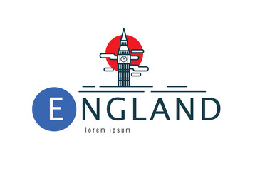 England logo. scene of Big Ben. flat thin line design element. vector illustration
