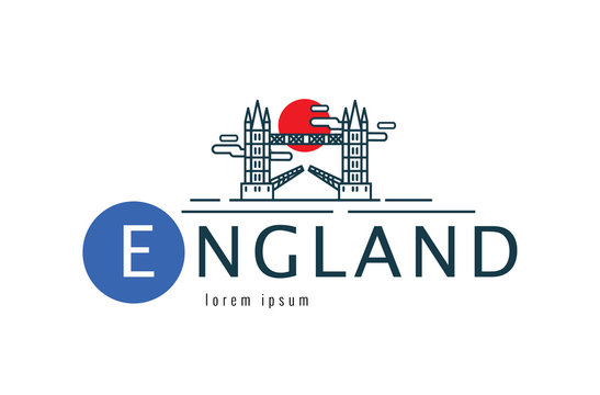 England logo. Tower Bridge scene. flat thin line design element. vector illustration