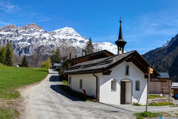 Church in Alpine landscape (near Leukerbad),  canton of Valais, Switzerland