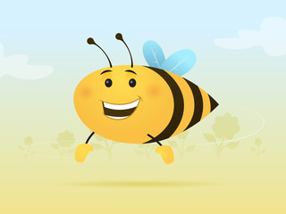 Happy bee smiling cartoon character vector illustration