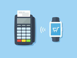 Smartwatch purchase on POS terminal vector illustration in flat style