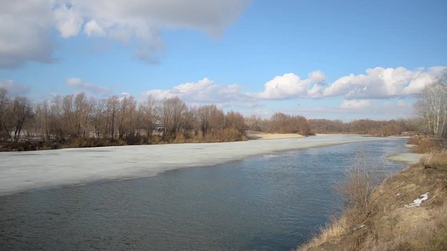 melting ice on river in spring