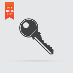 Key icon in flat style isolated on grey background.