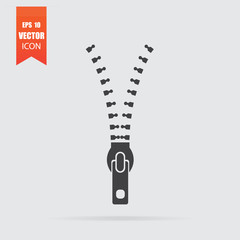 Zipper icon in flat style isolated on grey background.