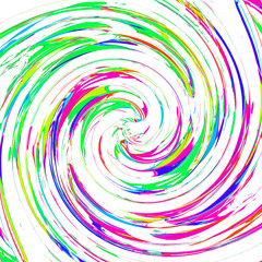 Colorful Swirl of Paint Multicolor Ink Spiral Splatter Design with Colors of Pink Blue Green on a White Background- High resolution illustration for graphic element or backdrop use.