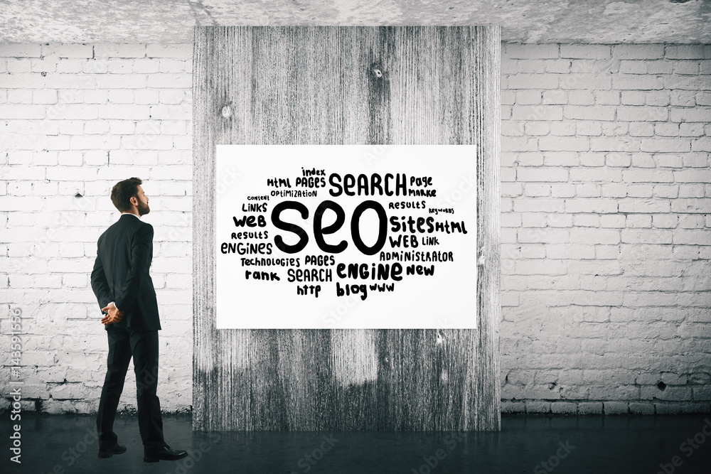 Poster man with seo sketch