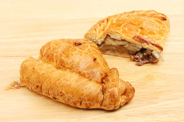Cornish pasty cut in half