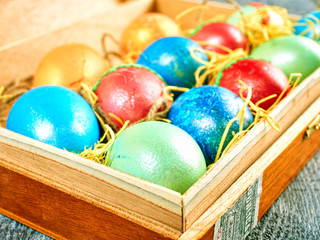 Easter Pussy-willow and Easter egg on authentic background. Happy Easter card