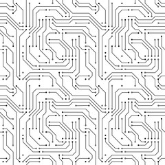 Computer microchip seamless pattern on white