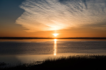 beautiful sunrise over country lake