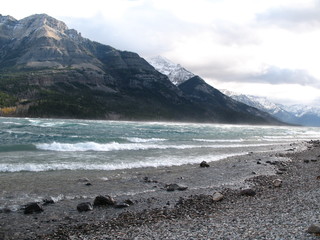 Waves on Lake by Mountains
