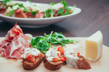 Tomato, Parmesan, & Prosciutto Bruschetta