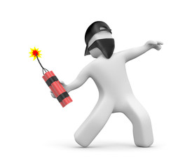 3D man with dynamite in the mask and cap - riots, street protest. 3d illustration