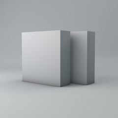 Blank two tall box . 3d illustration isolated on gray background