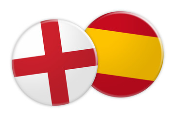 News Concept: England Flag Button On Spain Flag Button, 3d illustration on white background