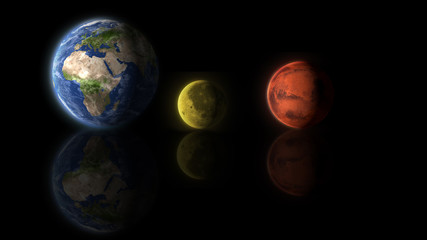 Earth Moon and Mars planets