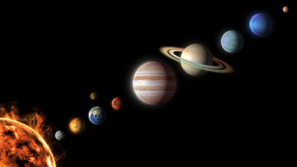 planets of the Solar System isolated on black background