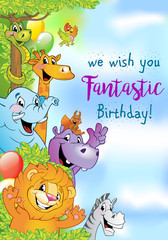 Cartoon animals, cheerful background