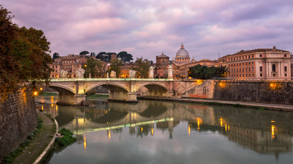 Fototapeta na wymiar Saint Peter's Cathedral and Vittorio Emmanuele II Bridge in the Morning, Rome, Italy