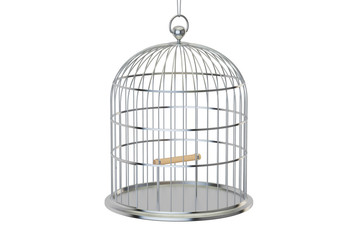 Silver bird cage with close door, 3D rendering