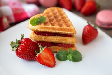 Breakfast with Belgian waffles.