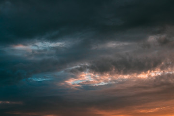 Fototapeta na wymiar Bright And Dark Natural Dramatic Sky Before Thunder. Cloudscape 