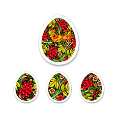 Sticker Set of eggs is painted with a flower pattern. Russian na