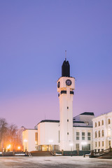 Obraz premium Building of Vitebsk Regional Council of Deputies In Evening Or Night