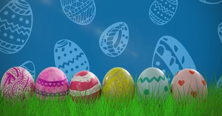 Composite image of patterned easter eggs arranged side by side