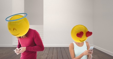 couple speaking at WhatsApp. Love. Emoji heads.