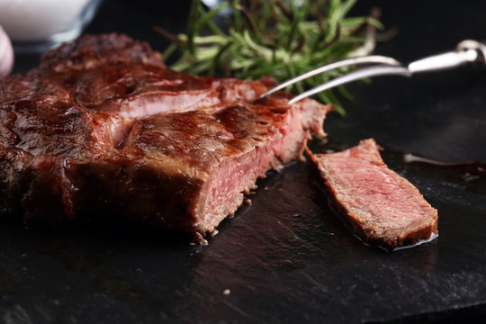 Barbecue Rib Eye Steak on Slate Slab - Dry Aged Wagyu Entrecote Steak