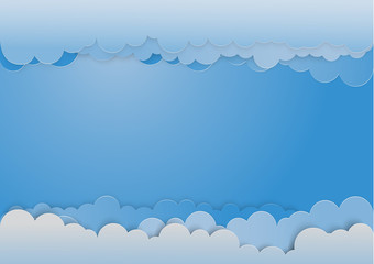 Sky background with clouds. Template for something. Clouds are like paper